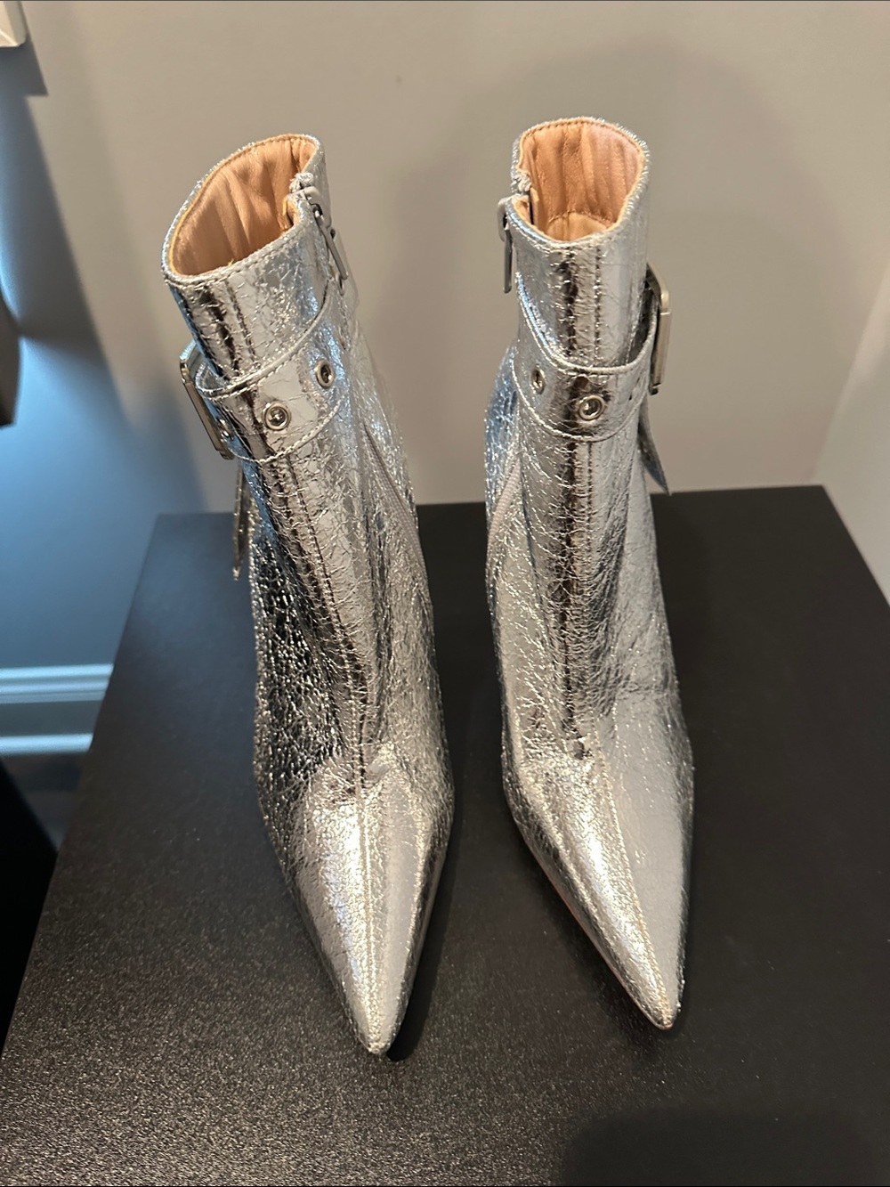 Chase + Chloe Silver Pointed-Toe Stiletto Ankle Boots - Picture 2 of 4